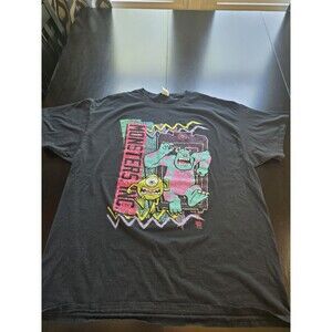 Disney Monsters Inc Adult Tshirt XL Black Neon Graphic 90s Design Mike Sully